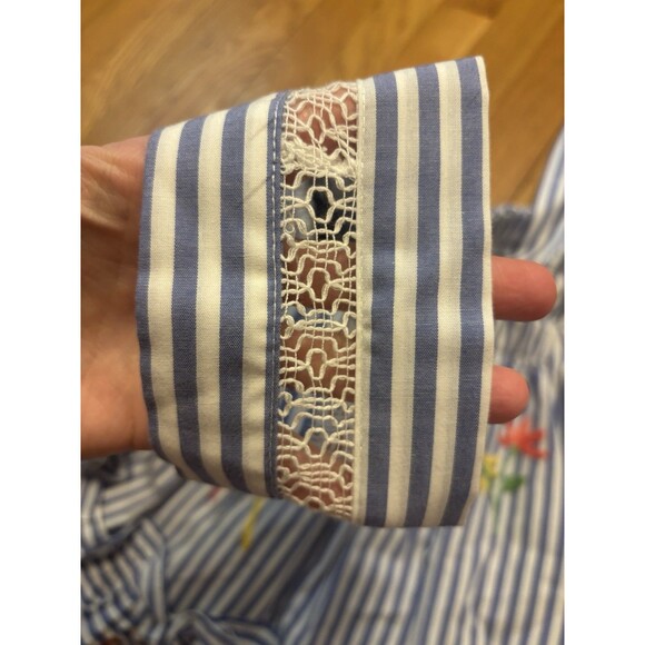 Mi Golondrina Mia Striped Tank Top Blouse Tiered Ruffle Embroidered Floral S - Picture 7 of 9